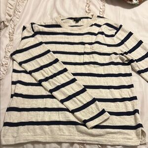 J.‎ Crew Navy and White Striped Crewneck Sweater